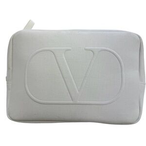 Valentino Cream/White Recycled Fabric Cosmetic Pouch with V Logo